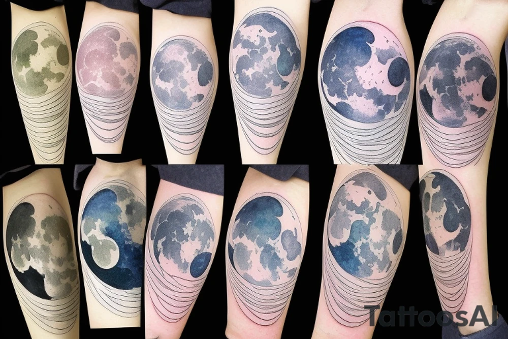 Japanese watercolor all moon phases lined up all phases art piece tattoo idea