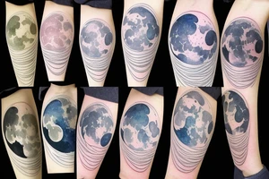 Japanese watercolor all moon phases lined up all phases art piece tattoo idea