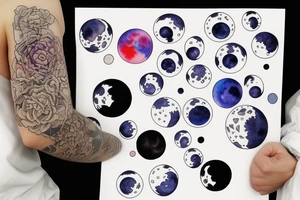 Japanese watercolor all moon phases lined up all phases art piece tattoo idea