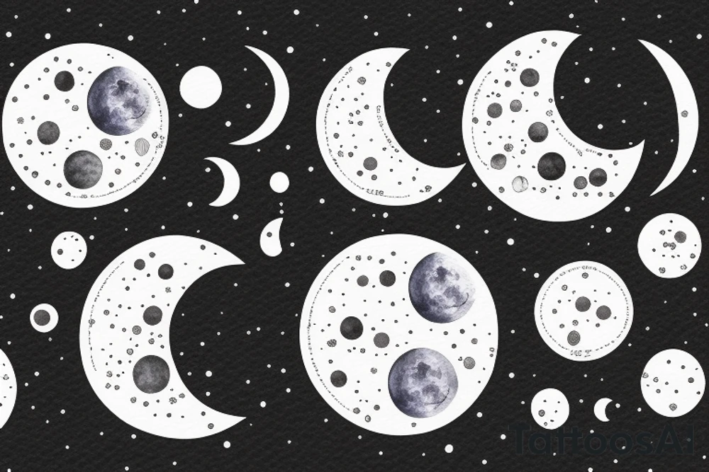 Japanese watercolor all moon phases lined up all phases art piece tattoo idea