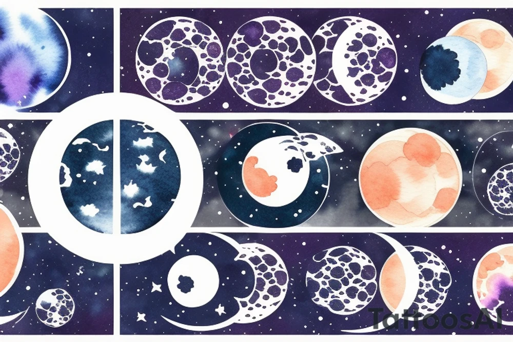 Japanese watercolor all moon phases lined up all phases art piece tattoo idea