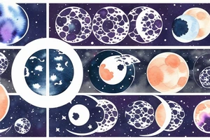 Japanese watercolor all moon phases lined up all phases art piece tattoo idea