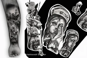 fallen soldier memorial with surreal elements tattoo idea