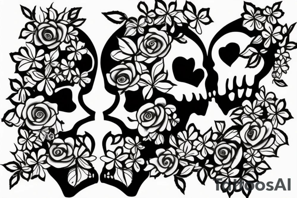 two skeleton lovers kissing under a cherry blossom tree tattoo idea