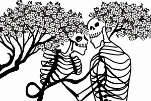 two skeleton lovers kissing under a cherry blossom tree tattoo idea