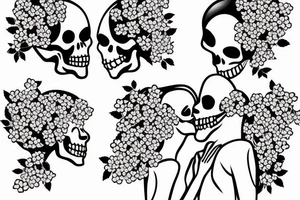 two skeleton lovers kissing under a cherry blossom tree tattoo idea