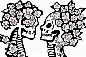 two skeleton lovers kissing under a cherry blossom tree tattoo idea