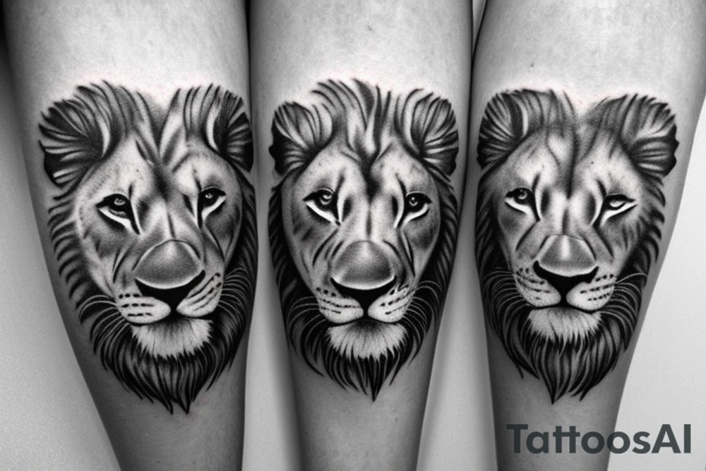 3 lion Cubs heads. Playful, strong and loving. On top of each other. Going on my forearm tattoo idea
