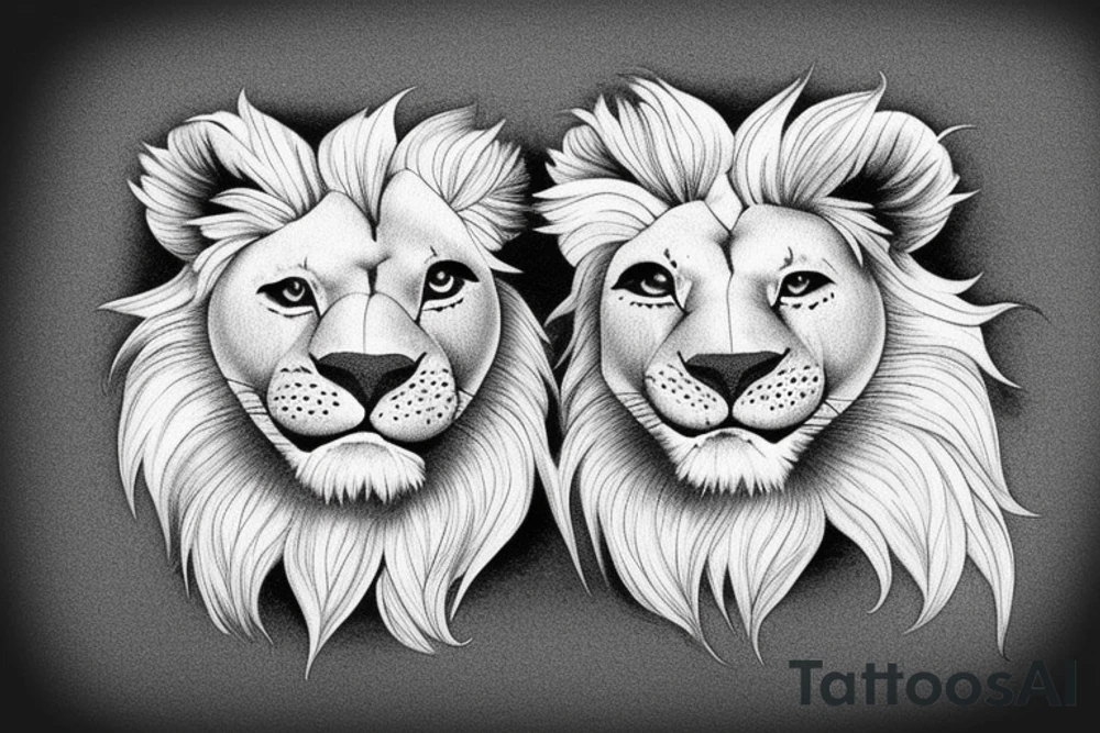 3 lion Cubs heads. Playful, strong and loving. On top of each other. Going on my forearm tattoo idea