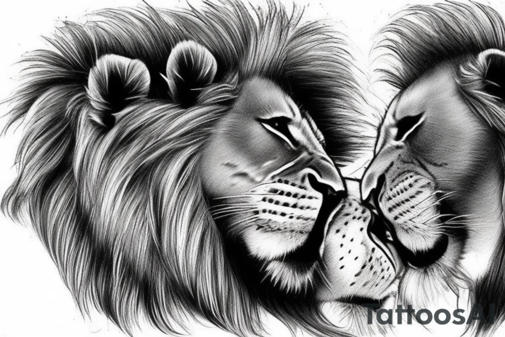 3 lion Cubs heads. Playful, strong and loving. On top of each other. Going on my forearm tattoo idea