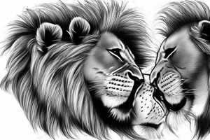 3 lion Cubs heads. Playful, strong and loving. On top of each other. Going on my forearm tattoo idea