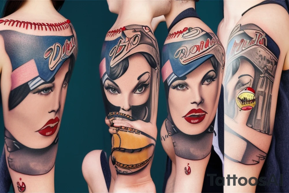Pin up model wearing baseball outfit tattoo idea