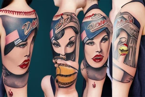 Pin up model wearing baseball outfit tattoo idea