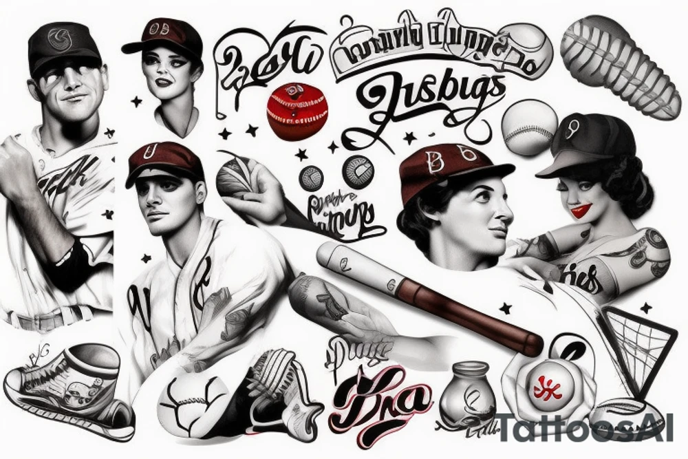 Pin up model wearing baseball outfit tattoo idea