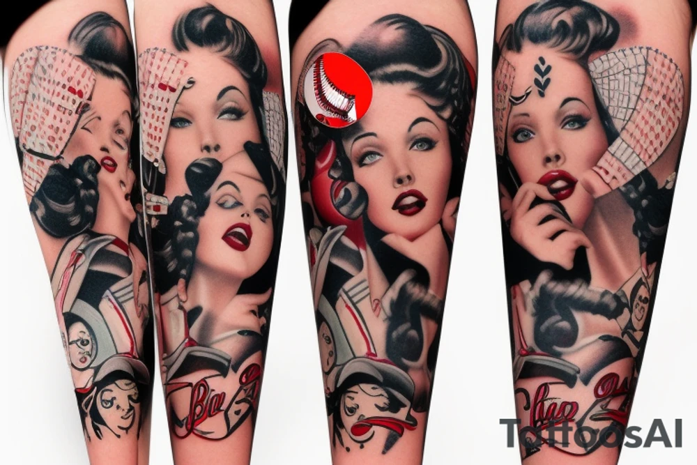 Pin up model wearing baseball outfit for leg tattoo idea