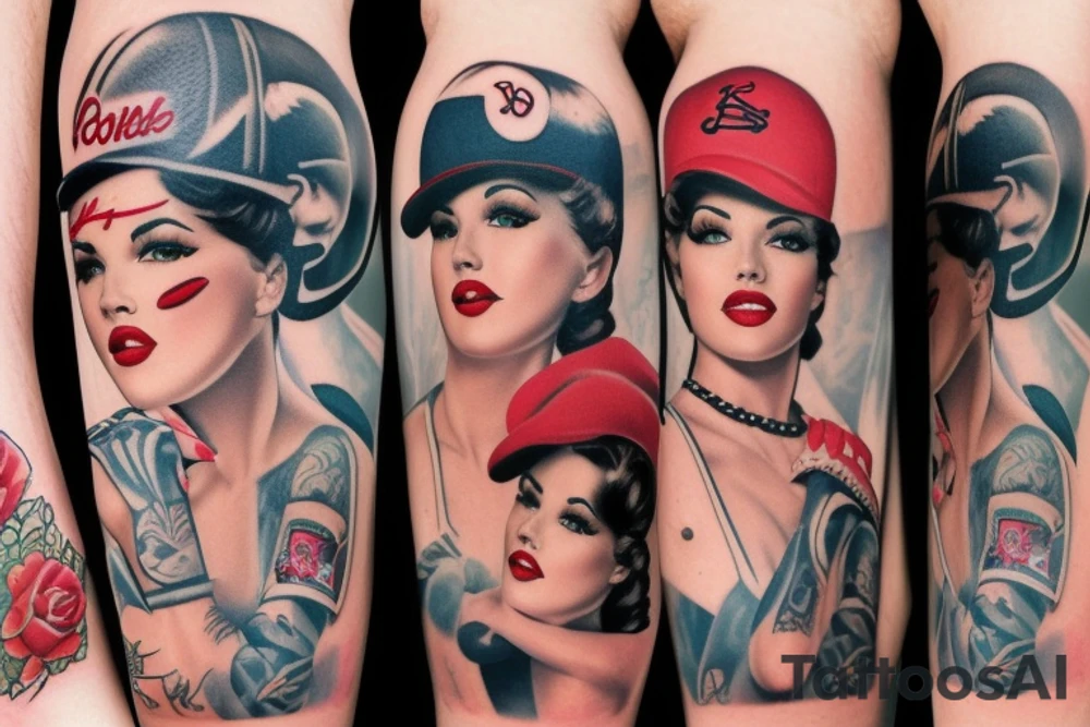 Pin up model wearing baseball outfit for leg tattoo idea