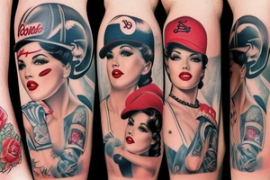 Pin up model wearing baseball outfit for leg tattoo idea