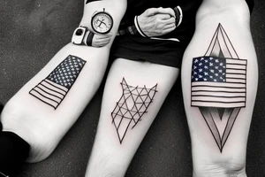 father and son hiking with american flag tattoo idea