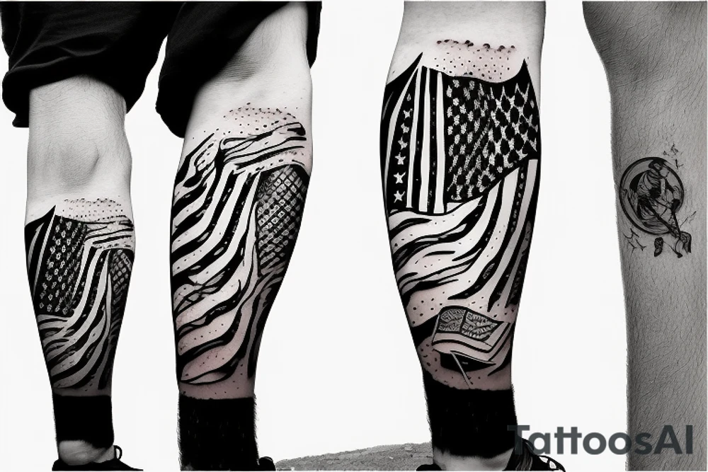 father and son hiking with american flag tattoo idea