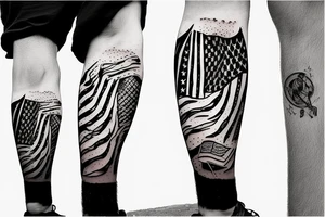 father and son hiking with american flag tattoo idea