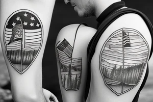 father and son hiking with american flag tattoo idea