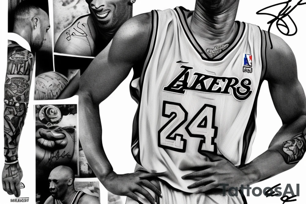 A realistic portrait of Kobe Bryant, either in color or black and gray, with his signature fade tattoo idea