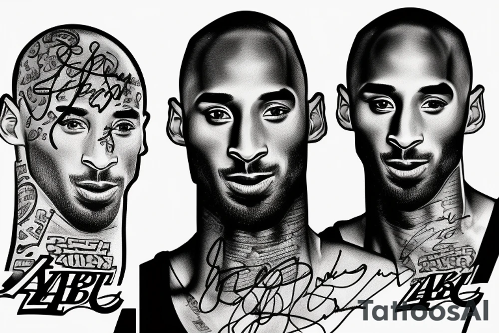 A realistic portrait of Kobe Bryant, either in color or black and gray, with his signature fade tattoo idea