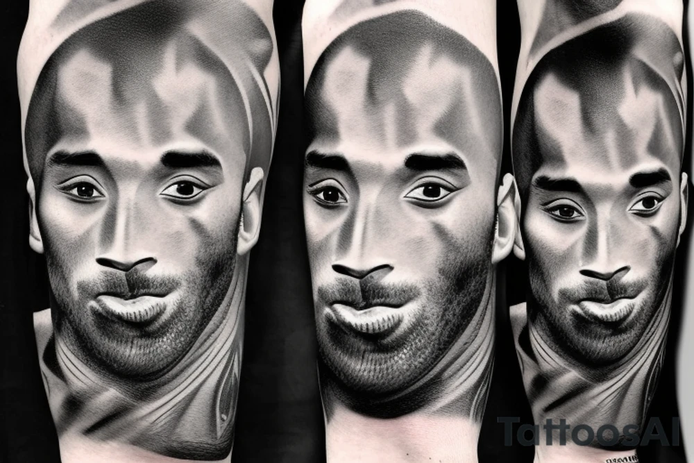 A realistic portrait of Kobe Bryant, either in color or black and gray, with his signature fade tattoo idea