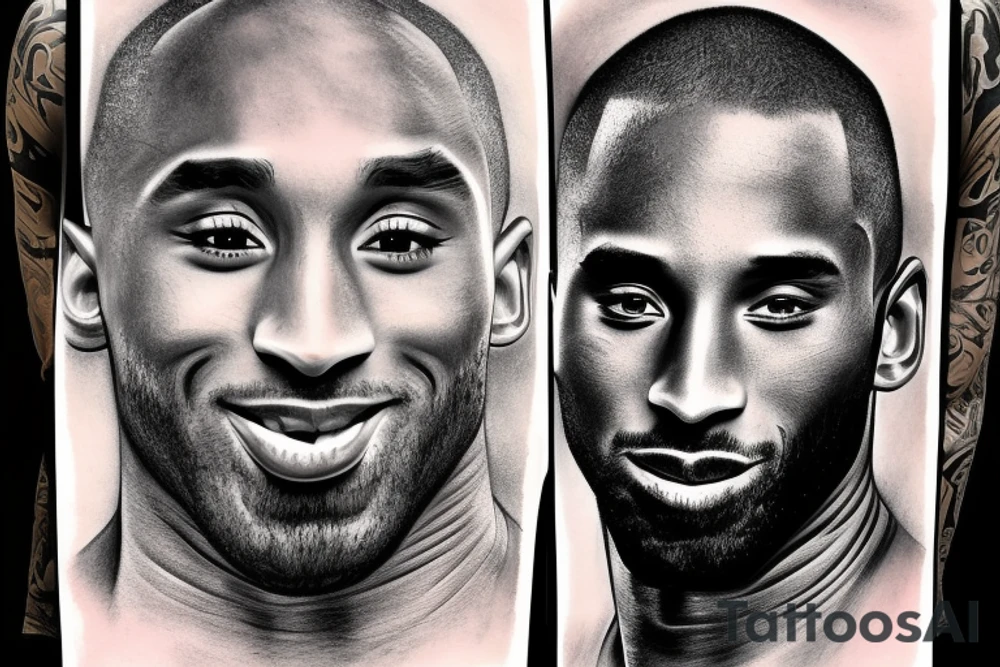 A realistic portrait of Kobe Bryant, either in color or black and gray, with his signature fade tattoo idea