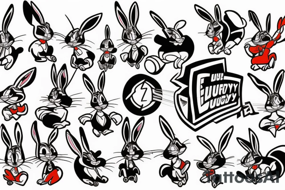 Bugs Bunny being chased by elmer fudd tattoo idea