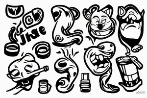 A tattoo featuring a humorous or whimsical depiction of a cartoon character or animal smoking a joint. tattoo idea