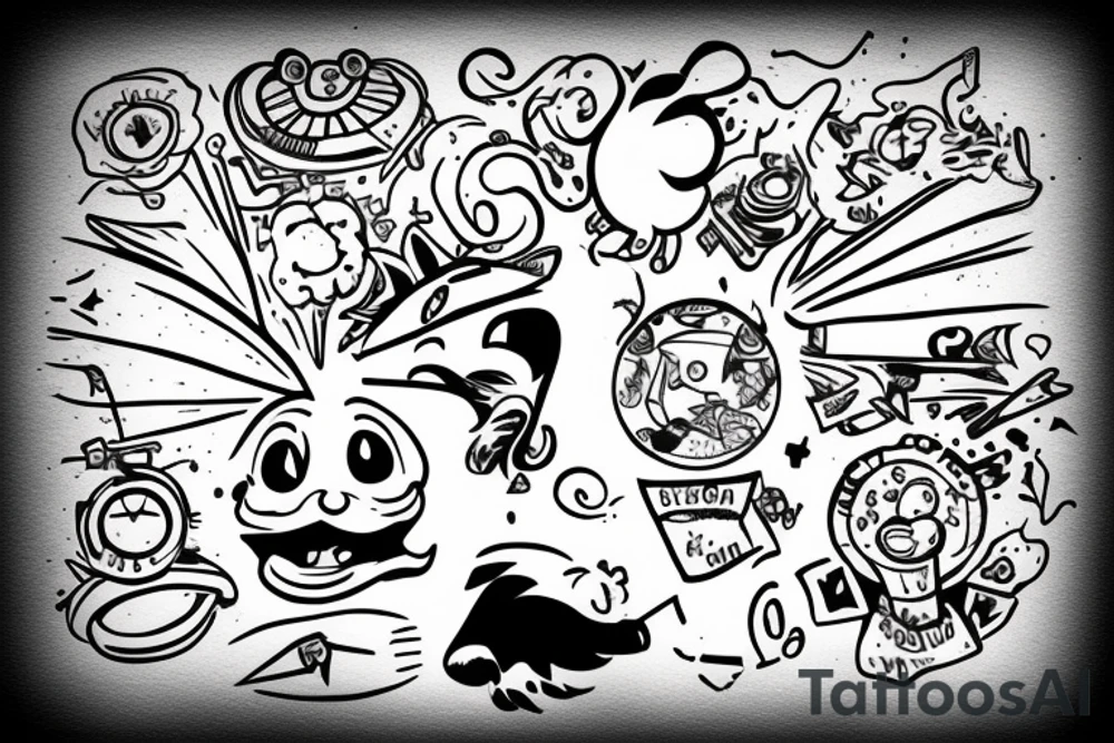 A tattoo featuring a humorous or whimsical depiction of a cartoon character or animal smoking a joint. tattoo idea