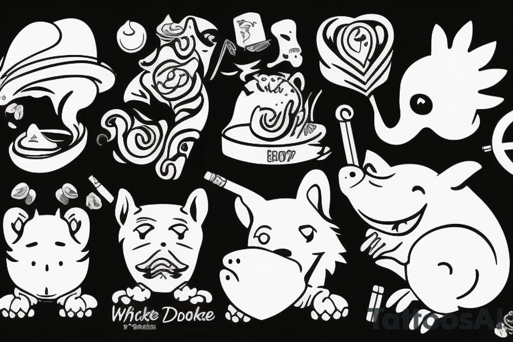 A tattoo featuring a humorous or whimsical depiction of an animal smoking a joint. tattoo idea