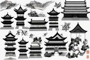 Chinese house drawing tattoo idea