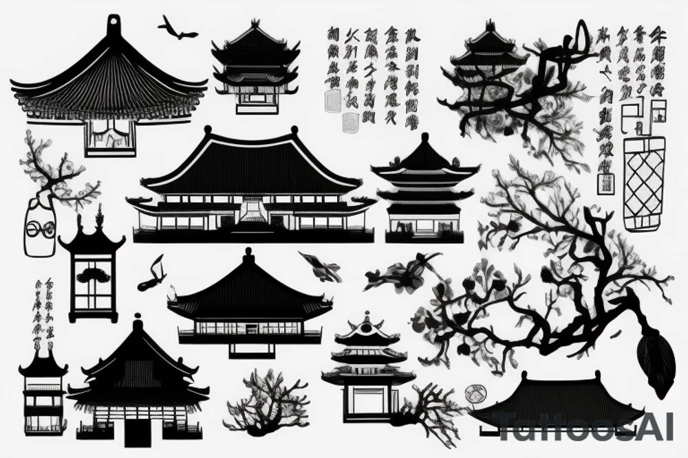 Chinese house drawing tattoo idea