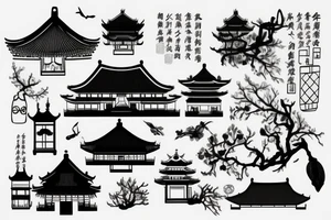 Chinese house drawing tattoo idea
