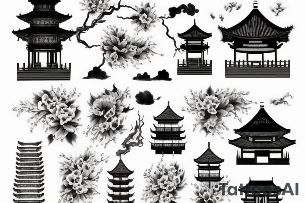 Chinese house drawing tattoo idea