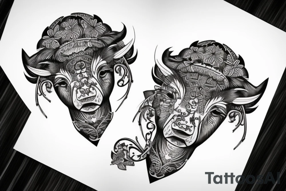 Strong buffalo head tattoo idea