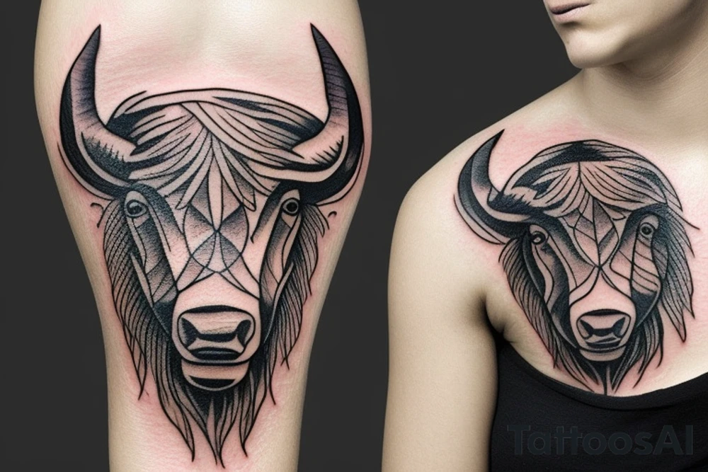 Strong buffalo head tattoo idea