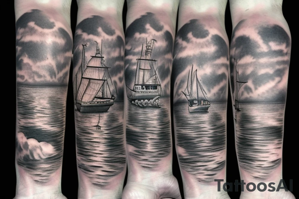Marine vessel boat in water tattoo idea