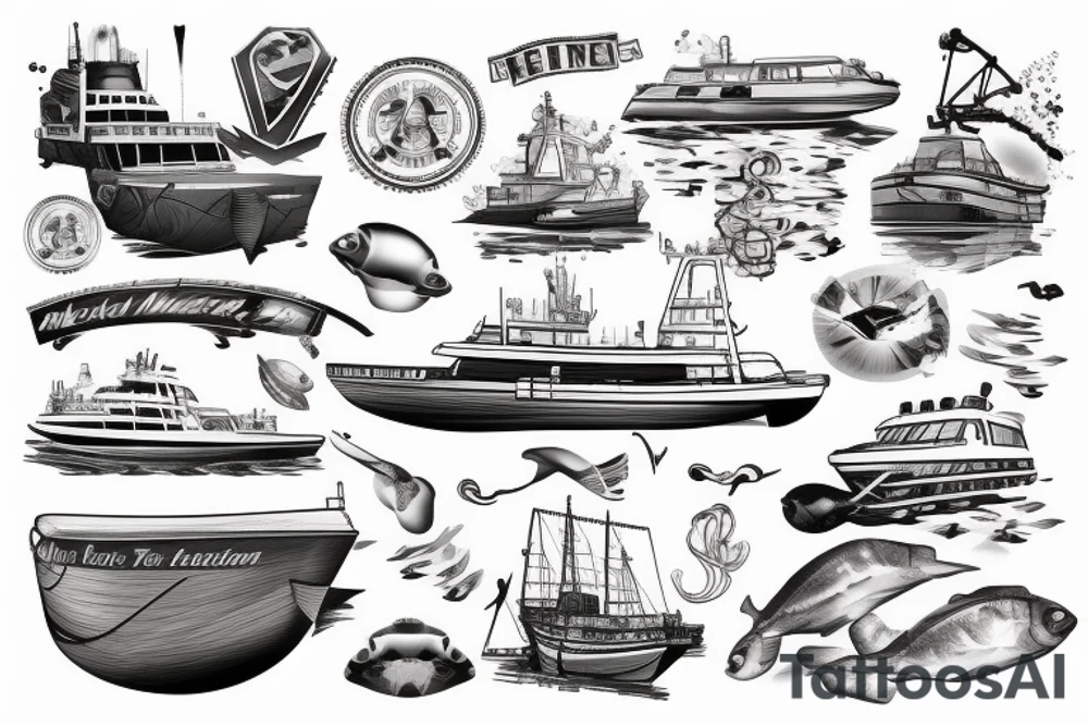 Marine vessel boat in water tattoo idea