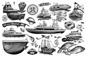Marine vessel boat in water tattoo idea