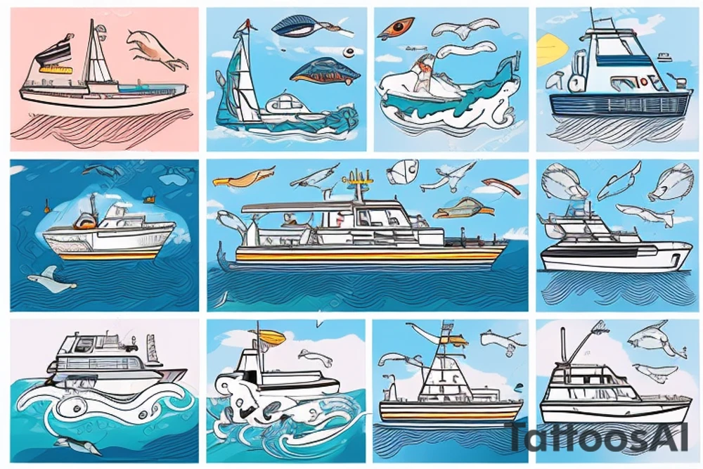 Marine vessel boat in water with an otter tattoo idea