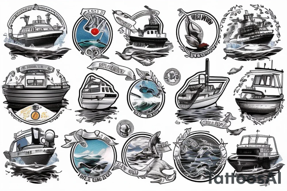 Marine vessel boat in water with an otter tattoo idea
