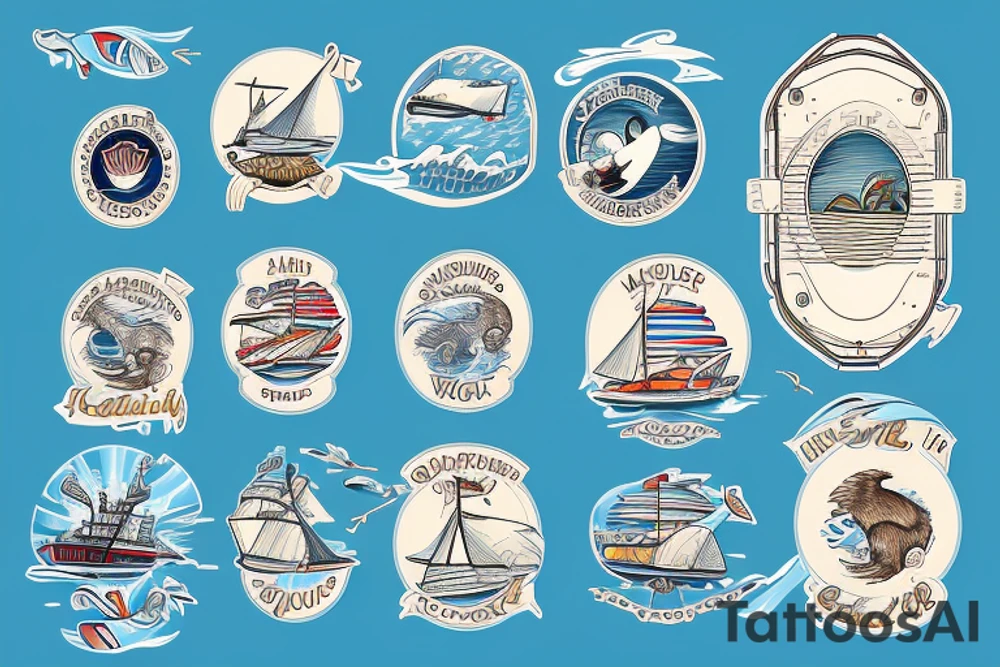 Marine vessel boat in water with an otter tattoo idea