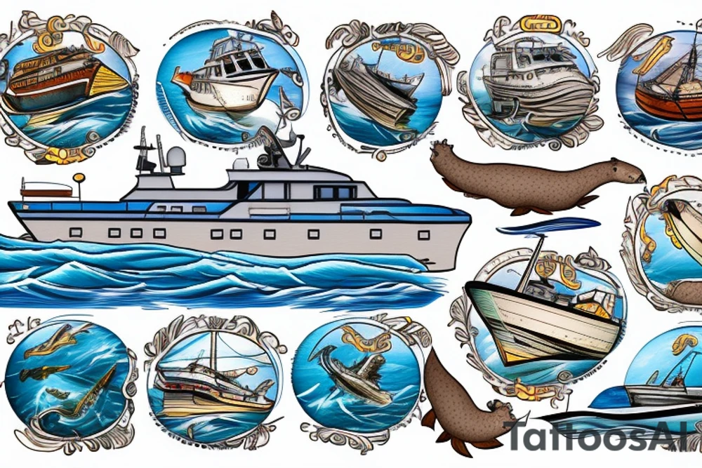 Marine vessel boat in water with an otter tattoo idea