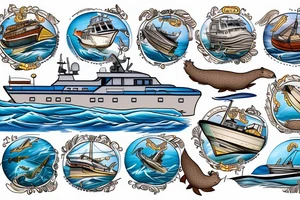 Marine vessel boat in water with an otter tattoo idea
