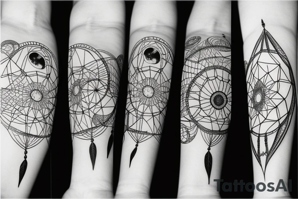 Tattoo of the moon and earth entwined in dream catcher tattoo idea