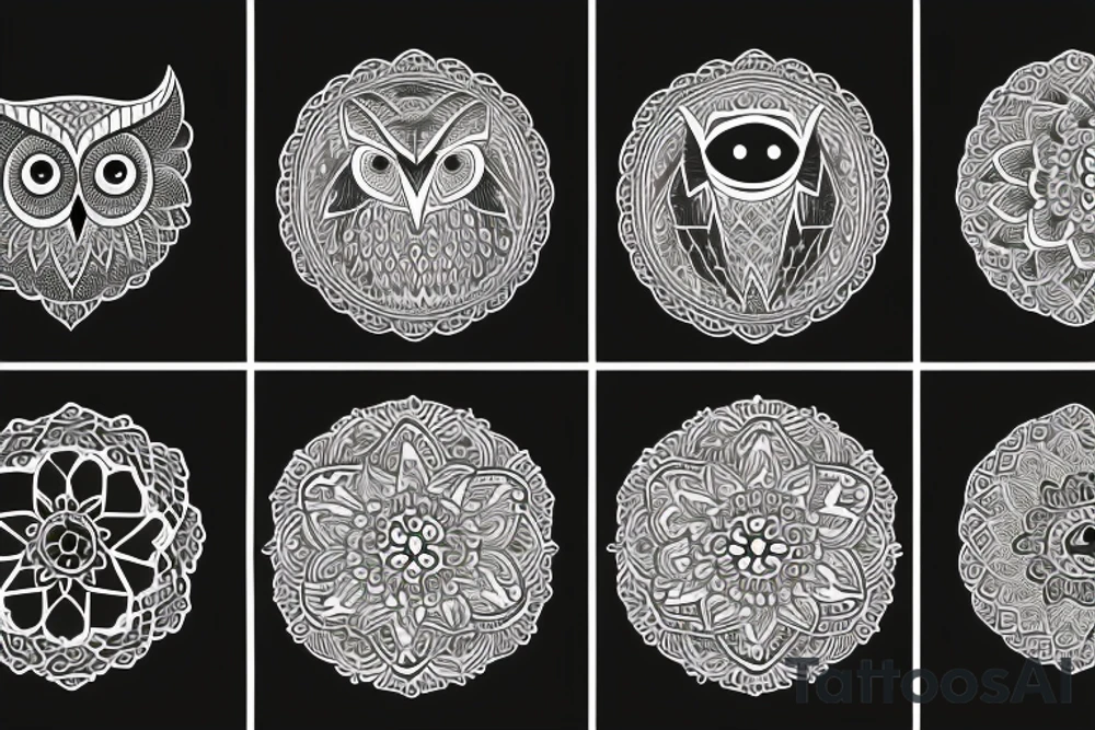 Moon, earth, owl in a mandala tattoo idea