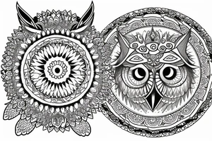 Moon, earth, owl in a mandala tattoo idea